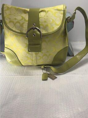 Coach Lime Green Signature Canvas Crossbody with Leather Trim